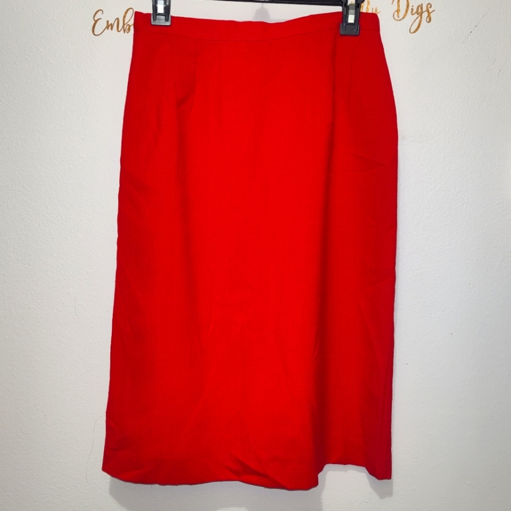 Vintage Michele Red Linen Pencil Skirt